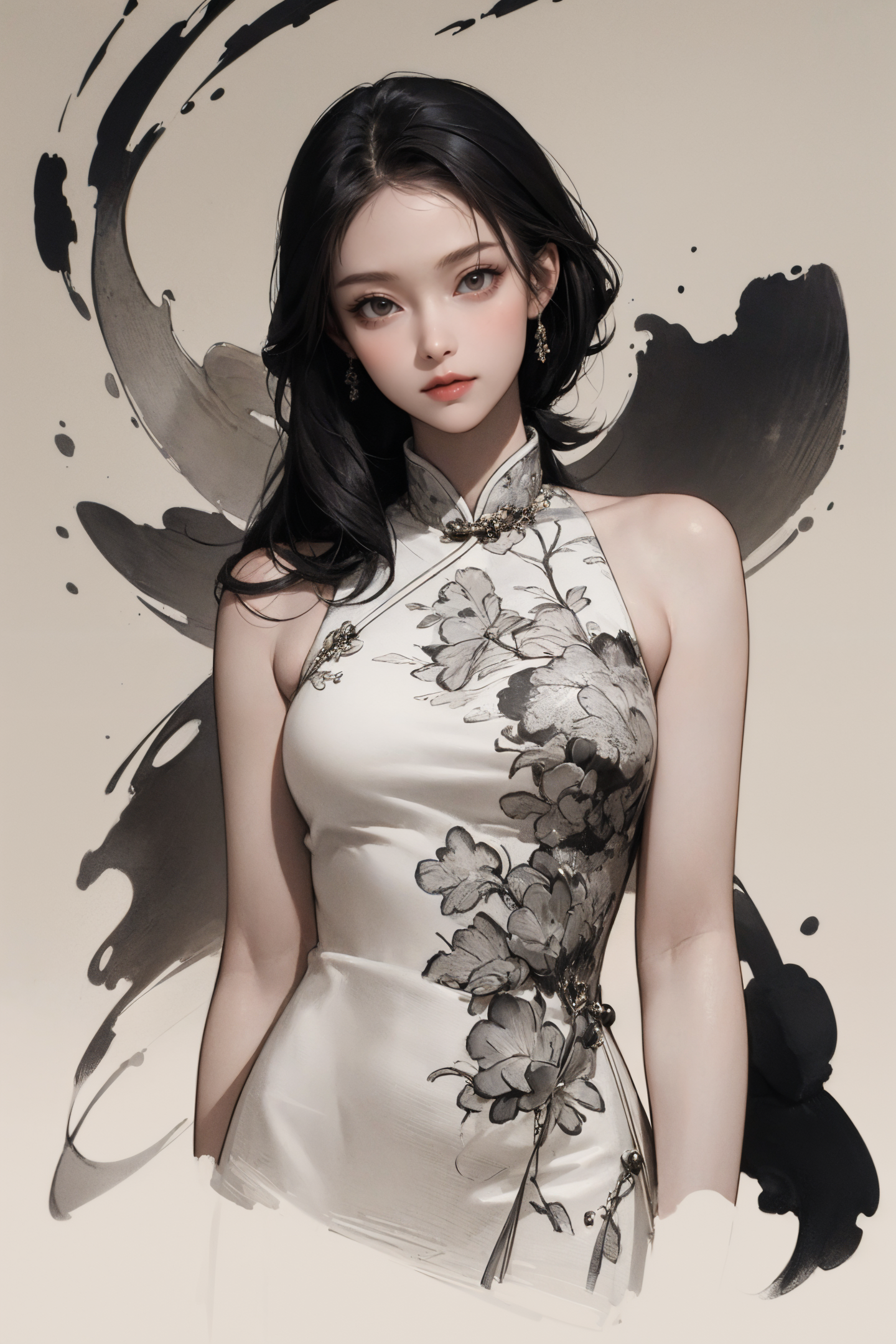 00044-240484-1776443231-1girl, china dress,_ink stain,ink wash painting, hand drawing,Parchment background,_(masterpiece, best quality_1.4),official art.png